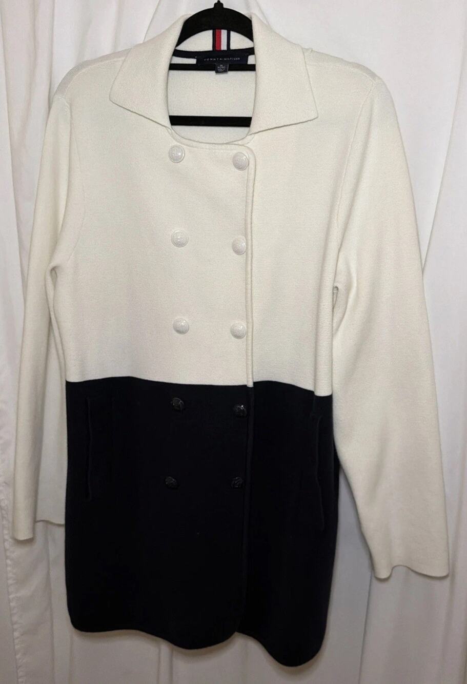 Tommy Hilfiger Women Colorblock Cardigan Sweater Jacket Double Breast Preppy XL